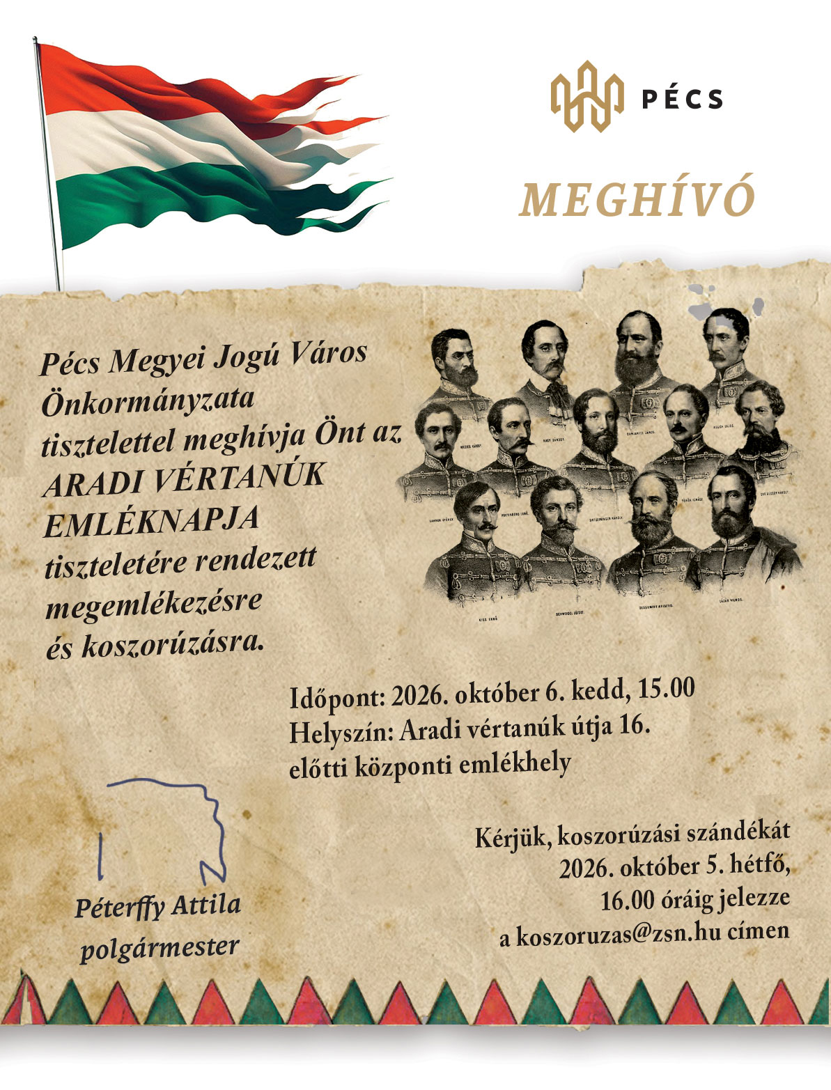Koszorúzás és megemlékezés az Aradi vértanúk napján Koszorúzás és megemlékezés az Aradi vértanúk napján